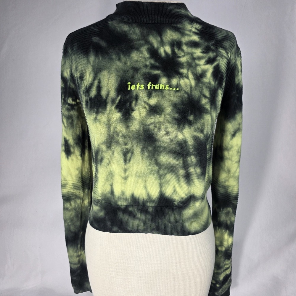 Urban Outfitters Let's Frans Neon Green & Black Tie-dye Crewneck Crop Sweater M